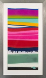 Like the stripes on a beach umbrella, fun, fresh rainbow colours are layered in contrasting ‘waves’ in this delightful pop art painting by S…