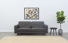 This highly gestural drip and gestural composition on paper balances a kaleidoscope of colour -- grape, magenta, orange, gold, green -- with… Image 9