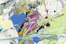 Rapid passages, drips and lines in pink, yellow, pastel green and dove gray are an extension of the artist's brush in this dynamic action pa… Image 8