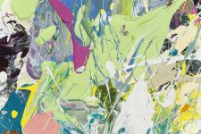 Rapid passages, drips and lines in pink, yellow, pastel green and dove gray are an extension of the artist's brush in this dynamic action pa… Image 4