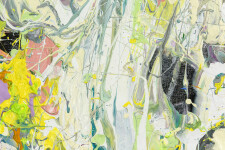 Rapid passages, drips and lines in pink, yellow, pastel green and dove gray are an extension of the artist's brush in this dynamic action pa… Image 3