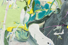 Rapid passages, drips and lines in pink, yellow, pastel green and dove gray are an extension of the artist's brush in this dynamic action pa… Image 9