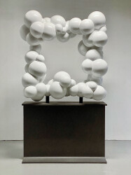 This playful pop art-inspired large indoor sculpture is by Calgary’s Alexander Caldwell.