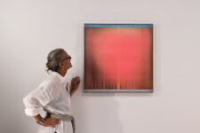 This contemporary abstract painting by Alice Teichert is rendered in shades of pink. Image 10