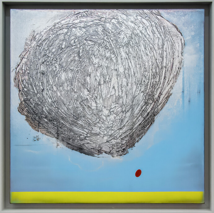 This iridescent abstract painting, acrylic on canvas, is by Alice Teichert.