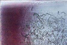 A line of white cloud rises at the foot of swirling silver calligraphy in this luminous canvas by Alice Teichert. Image 6