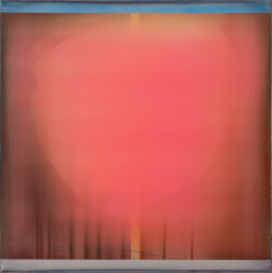 This contemporary abstract painting by Alice Teichert is rendered in shades of pink.