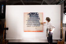 This contemporary abstract painting by Alice Teichert includes a signature motif. Image 14