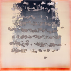 This contemporary abstract painting by Alice Teichert includes a signature motif.