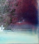 A line of white cloud rises at the foot of swirling silver calligraphy in this luminous canvas by Alice Teichert. Image 3