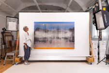 This large-scale acrylic abstract painting by Alice Teichert evokes images of time and space. Image 2