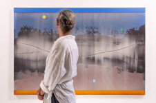 This large-scale acrylic abstract painting by Alice Teichert evokes images of time and space. Image 4