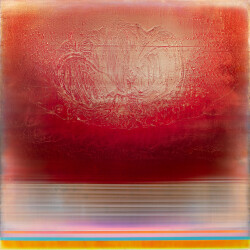 This large-scale acrylic abstract painting by Alice Teichert evokes images of time and space.