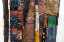 This mixed media contemporary assemblage resembles a vessel and is designed to be hung on a wall. Image 8