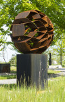 This monumental outdoor sculpture is rendered in a contemporary geometric form. Image 2
