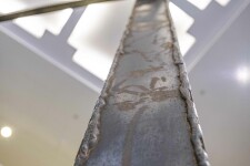 A high modern abstract, monumentally-scaled sculpture by sculptor, André Fauteux, in welded steel and brass. Image 3