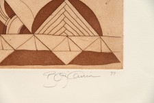 An intriguing series of pyramidal shapes dance across the paper in this ink etching created in 1977 by British contemporary artist, Anthony … Image 5