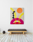 This minimalist colourful painting is the landscape reimagined and features the image of a sun. Image 9