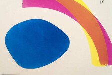 Geometric shapes, bold colours—royal blue, hot pink, yellow and a single stroke of orange create a fresh and playful abstract composition in… Image 3
