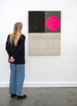 A joyful bright pink sun sits in one corner of this bold new work by Aron Hill. Image 10