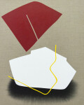 Pure white and bright red shapes float across the canvas in this dynamic series of four minimalist paintings by Aron Hill. Image 2