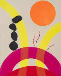 This minimalist colourful painting featuring a sun was created by a Canadian artist.