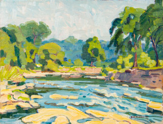 In this classic impressionist landscape, Canadian artist Bernice Martin has painted her vision of the Humber River, one of two rivers that f…