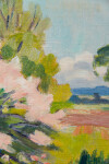 In this delightful impressionistic landscape by Bernice Martin, three apple trees in blossom announce the arrival of spring. Image 4