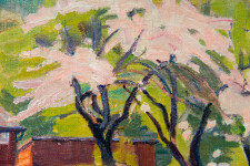 In this delightful impressionistic landscape by Bernice Martin, three apple trees in blossom announce the arrival of spring. Image 3