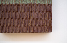 This contemporary ceramic wall tile is handmade. Image 5