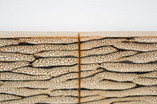 The contemporary horizontal panels of this wall composition are handmade in ceramic. Image 10