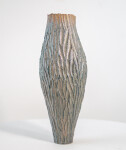 This contemporary tall ceramic vessel is handmade. Image 3