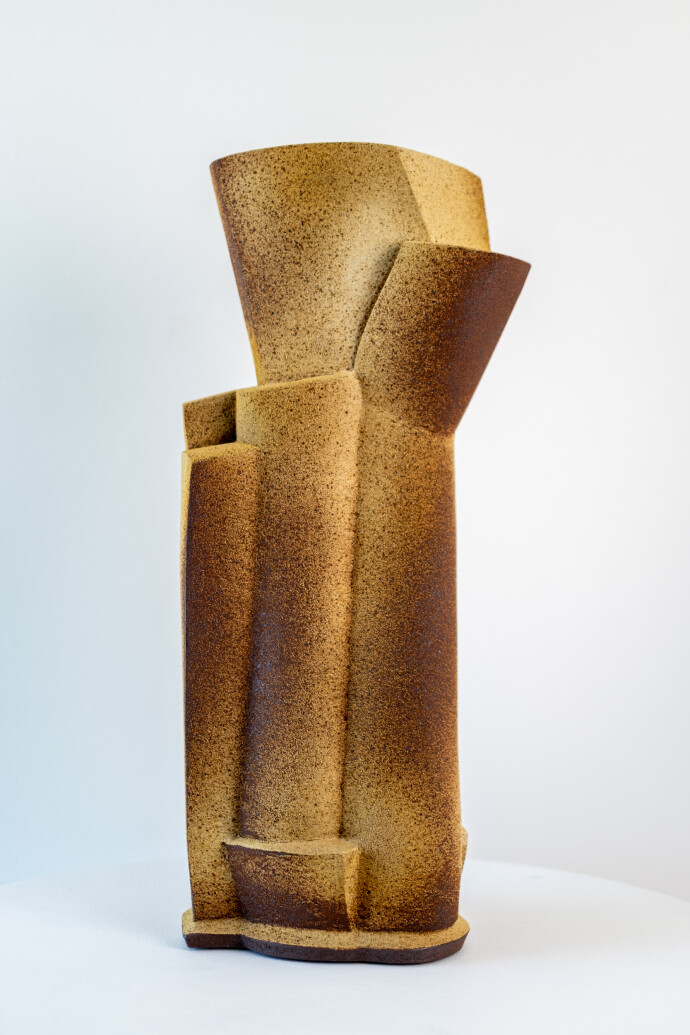 This tall contemporary ceramic vessel is by Bruce Cochrane.