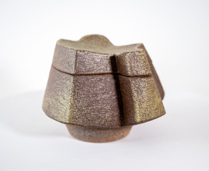 This contemporary ceramic sage coloured box is made by Bruce Cochrane.