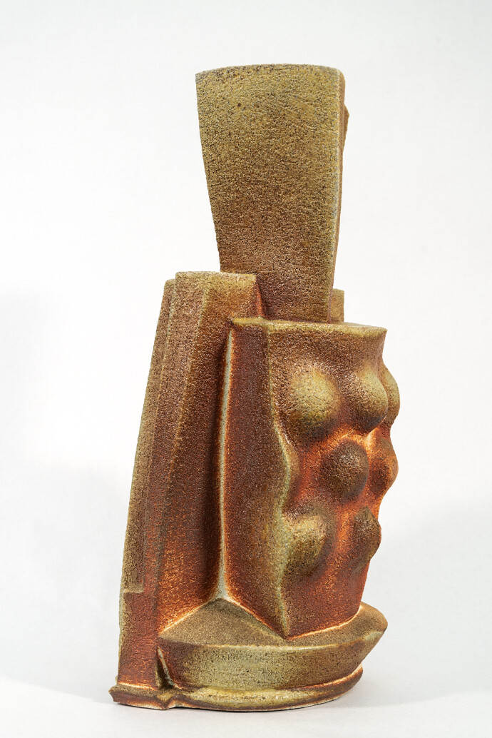 This unique contemporary ceramic vessel is by Bruce Cochrane.