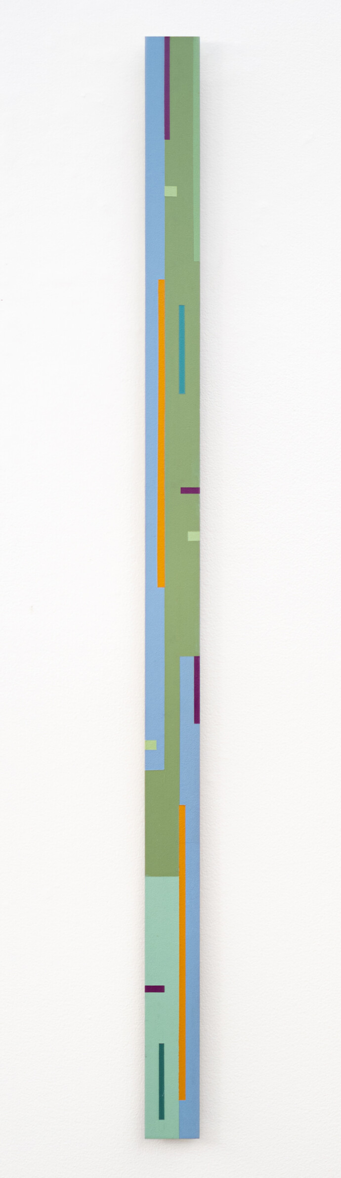This contemporary colourful geometric vertical painting is by Burton Kramer.
