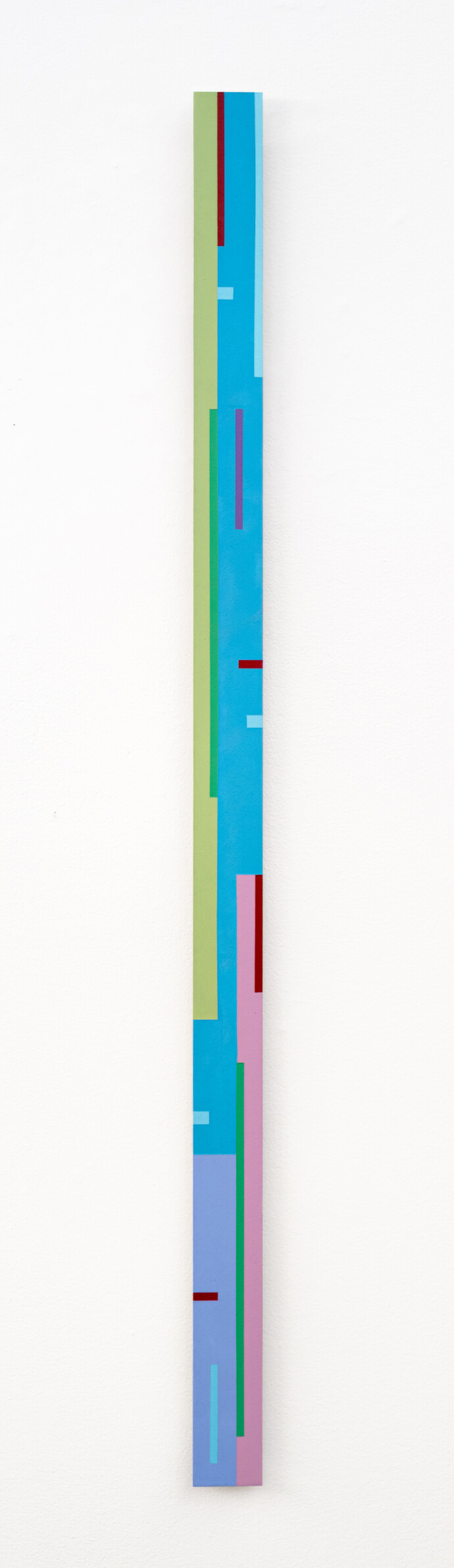 This contemporary colourful geometric vertical painting is by Burton Kramer.