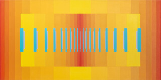 This colorful modernist painting was inspired by music and created by Burton Kramer.