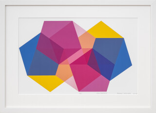 This contemporary colorful graphic print is by Burton Kramer.