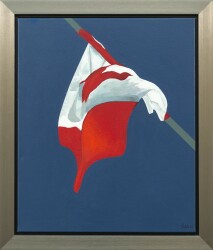 This pop art painting of a Canadian flag is by Charles Pachter.