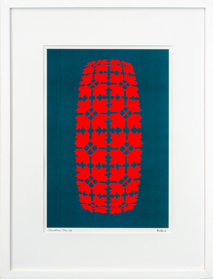 This pop art acrylic painting of a ‘Canadian’ tire is by Charles Pachter.