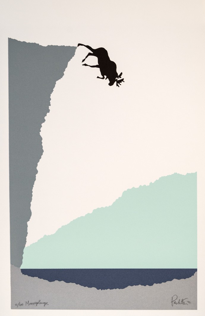 The iconic Canadian image of a moose— ‘the Monarch of the North’ is captured in this early serigraph by Charles Pachter.