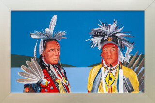 This contemporary painting by Charles Pachter features a historic indigenous figure.