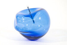 The contemporary blue glass tabletop sculpture is by Cheryl Wilson Smith. Image 3