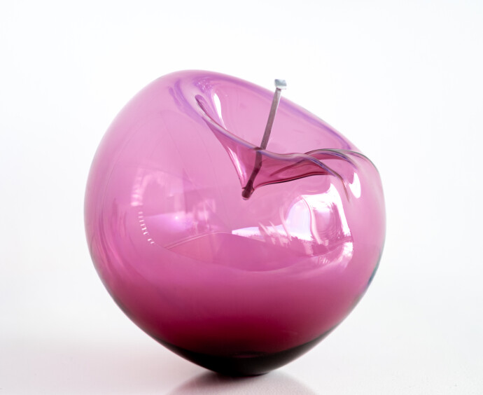 This contemporary pink glass tabletop sculpture is by Cheryl Wilson Smith.