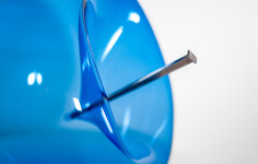 The contemporary blue glass tabletop sculpture is by Cheryl Wilson Smith. Image 7