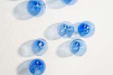 This contemporary cerulean colored glass wall sculpture was created by Cheryl Wilson Smith. Image 6