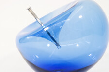 The contemporary cerulean-blue glass tabletop sculpture is by Cheryl Wilson Smith. Image 4