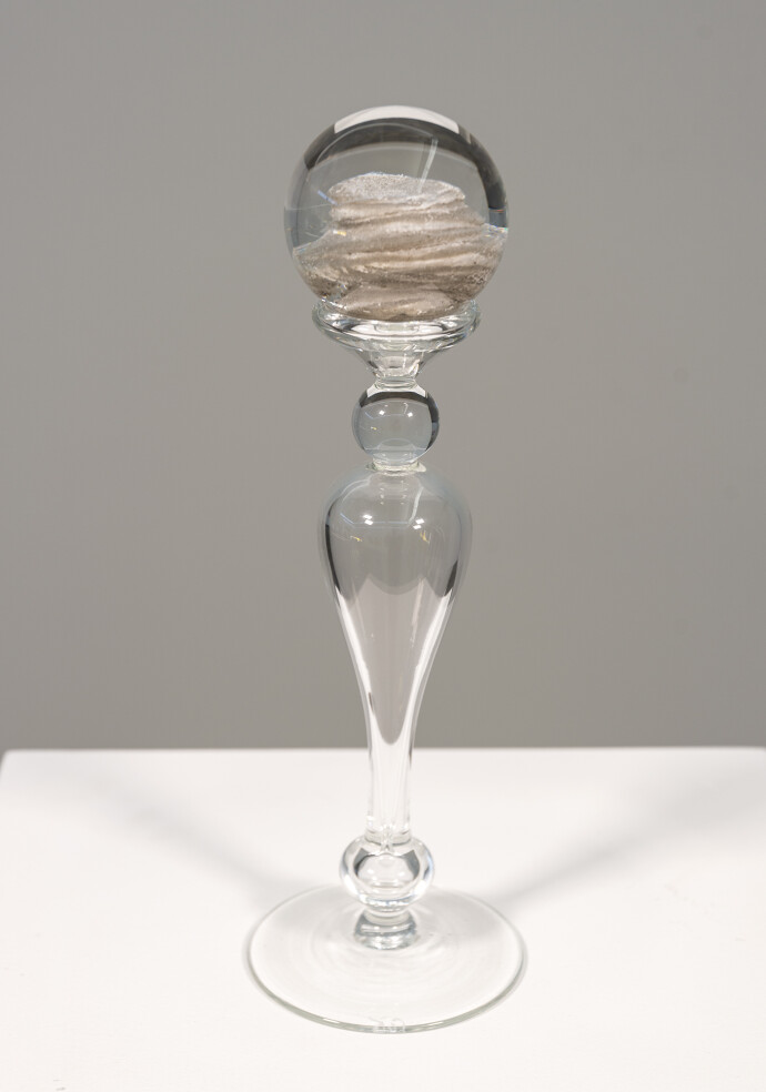 This contemporary table top clear glass piece is by Cheryl Wilson Smith.