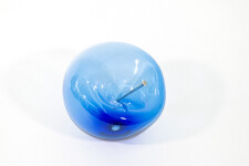 The contemporary cerulean-blue glass tabletop sculpture is by Cheryl Wilson Smith. Image 2